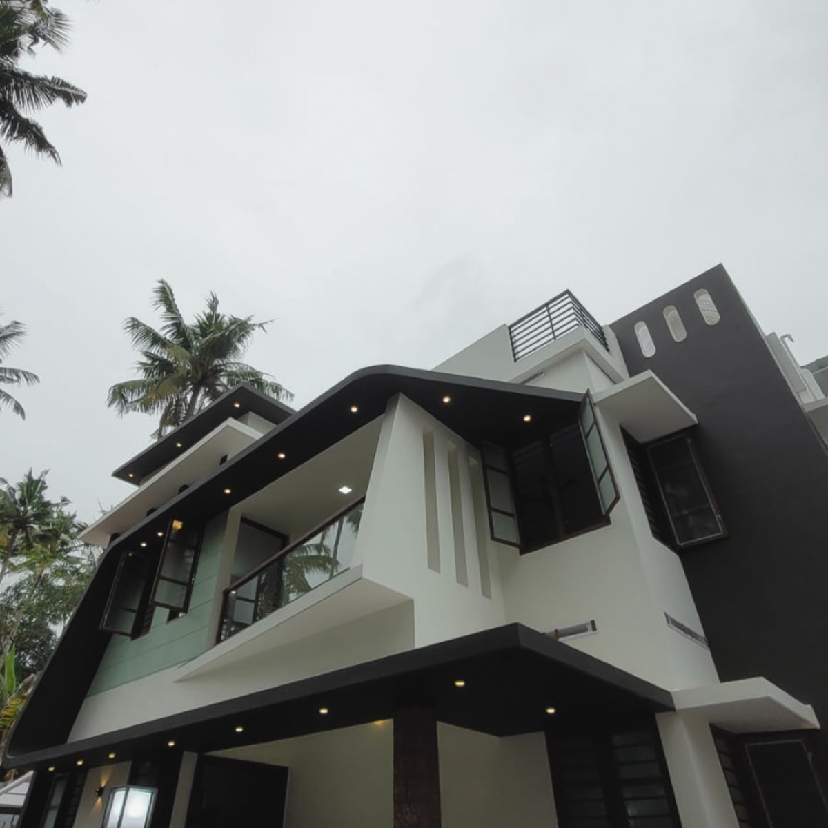 Angular black and white modern home exterior